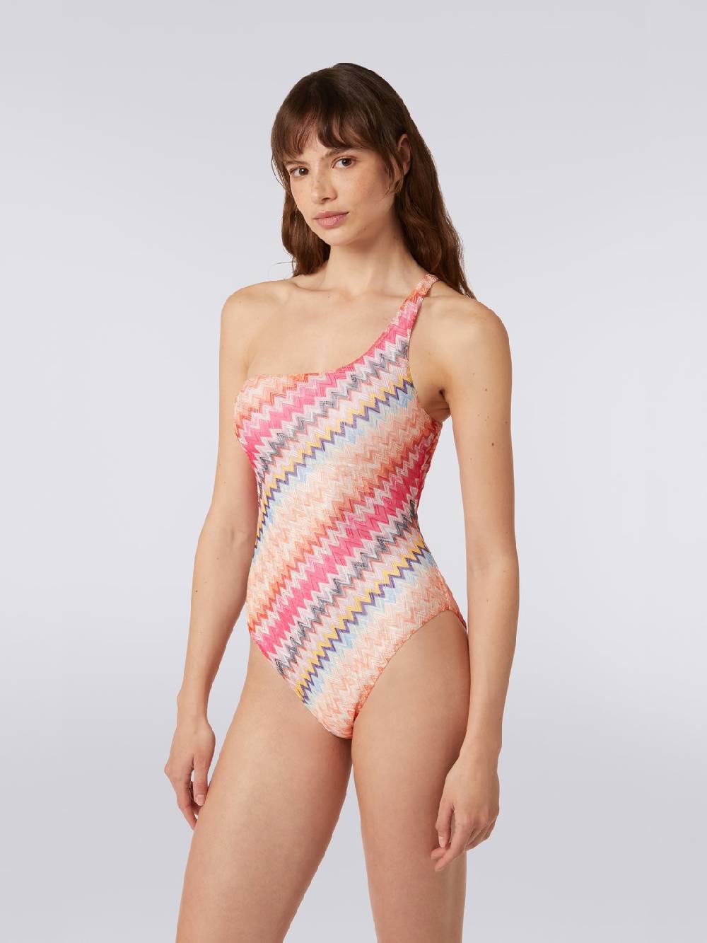 M Missoni Costume intero monospalla in viscosa chevron Novità
