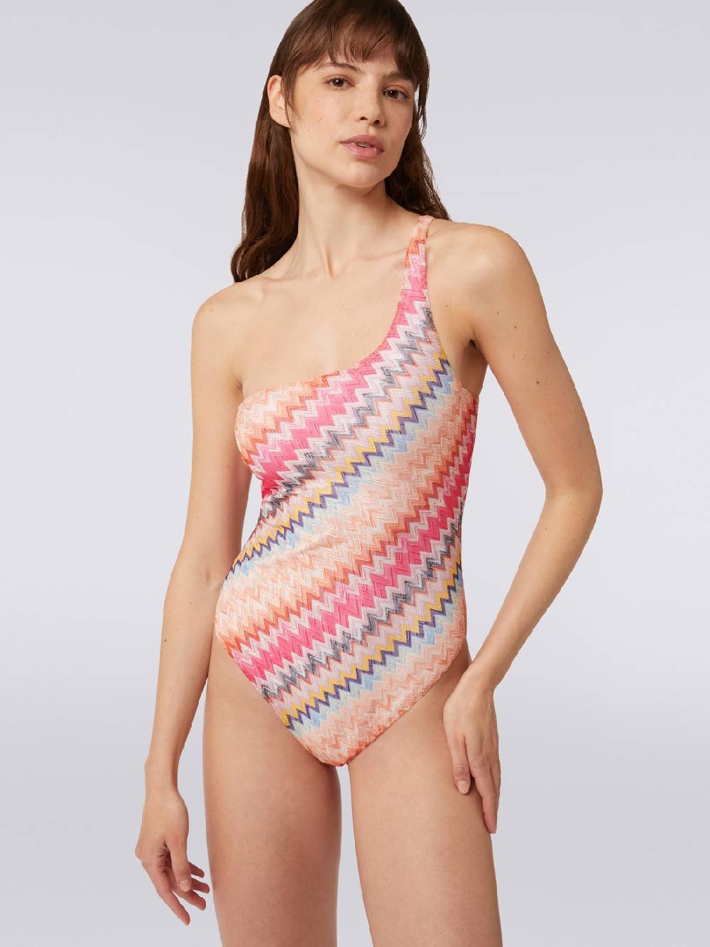 M Missoni Costume intero monospalla in viscosa chevron Novità