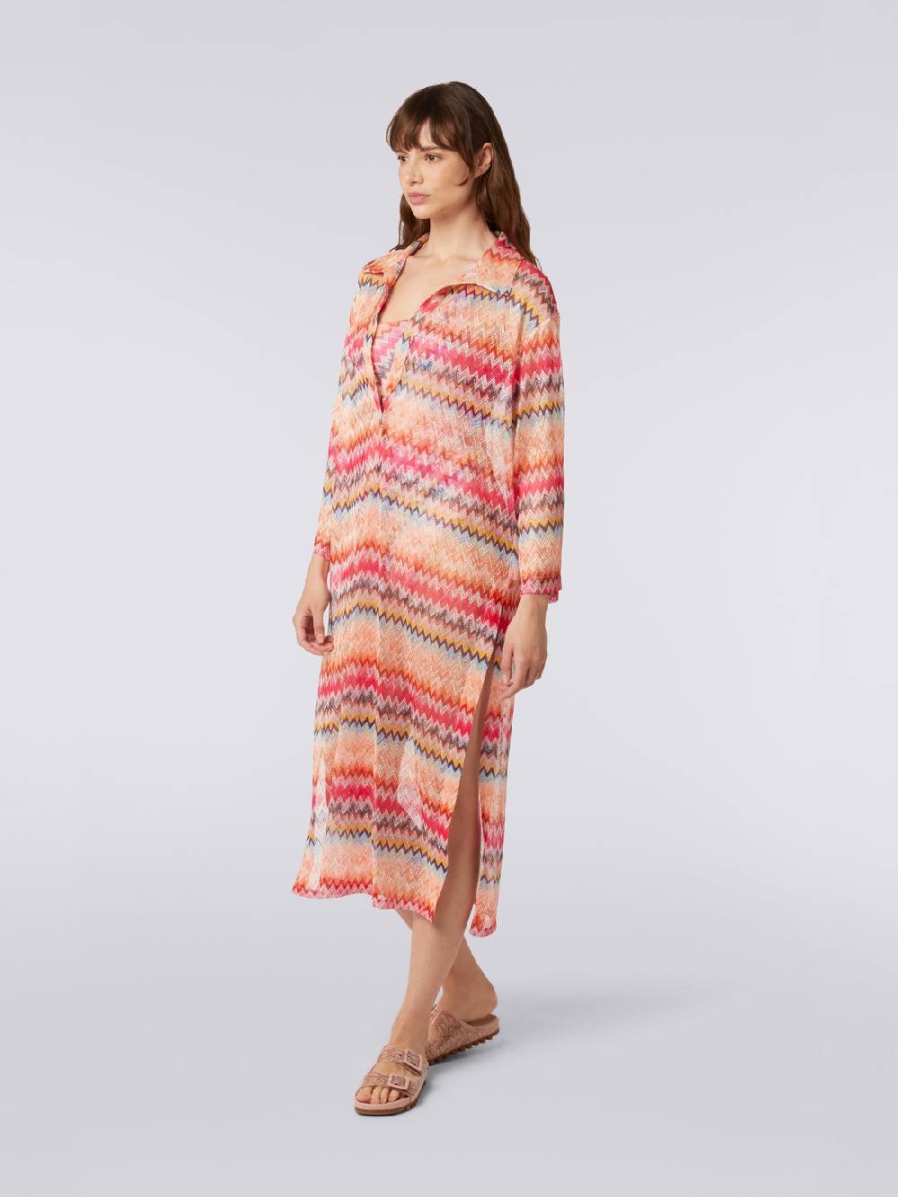 M Missoni Copricostume lungo con maniche lunghe in tulle di viscosa chevron Online