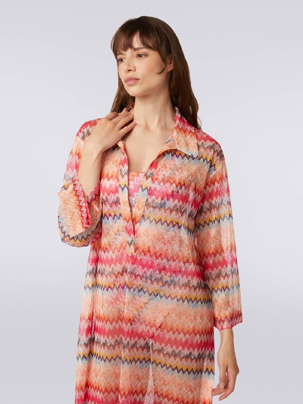 M Missoni Copricostume lungo con maniche lunghe in tulle di viscosa chevron Online