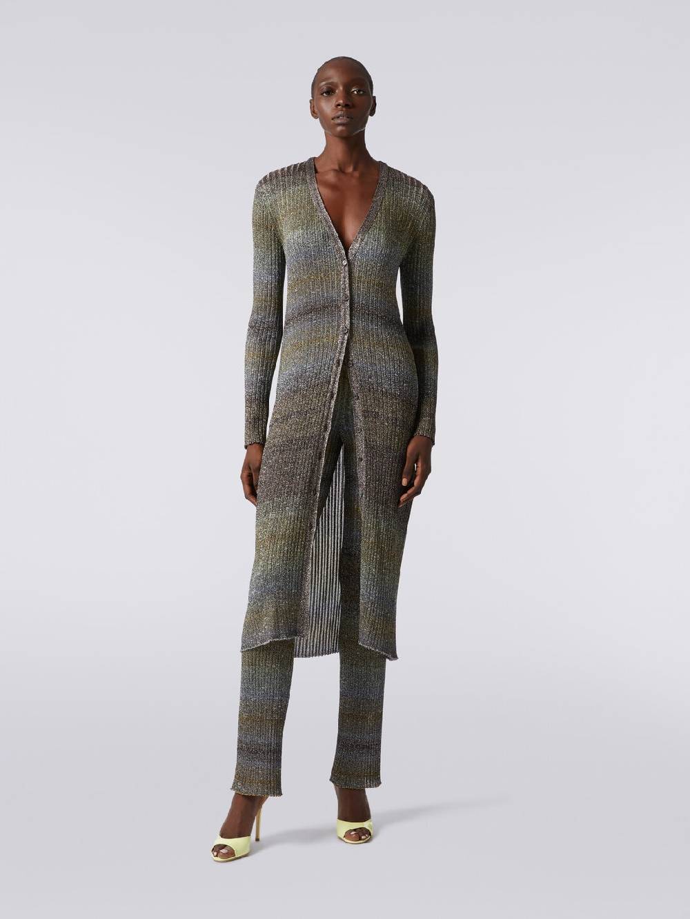M Missoni Cardigan lungo in viscosa a costine con lurex Saldi