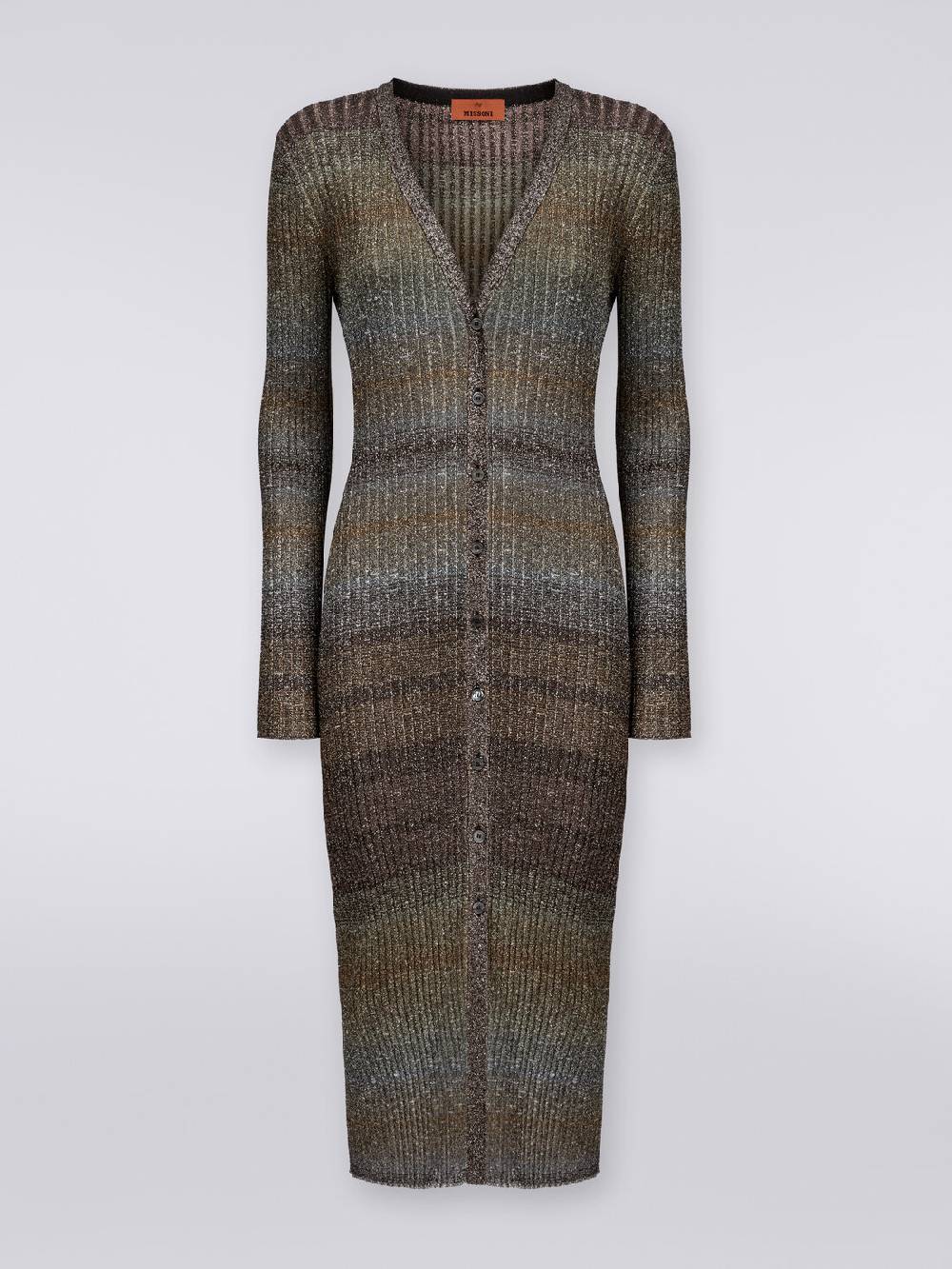 M Missoni Cardigan lungo in viscosa a costine con lurex Saldi