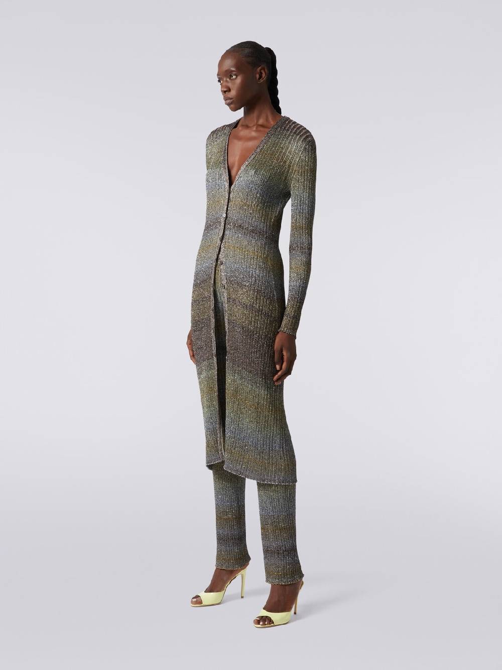 M Missoni Cardigan lungo in viscosa a costine con lurex Saldi