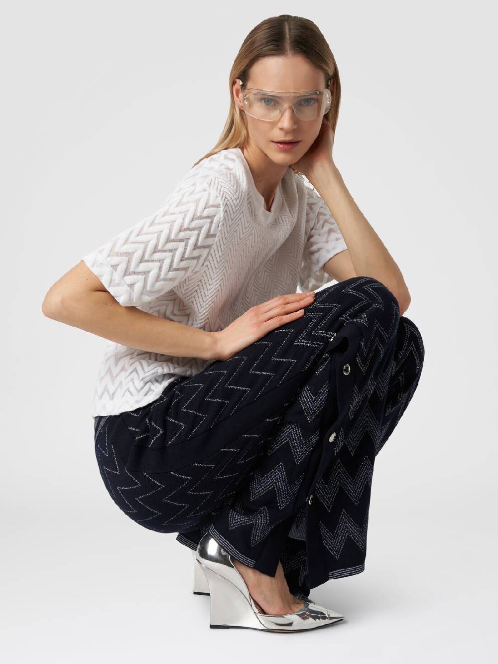 M Missoni Joggers in lana e viscosa zig zag con lurex In Saldo