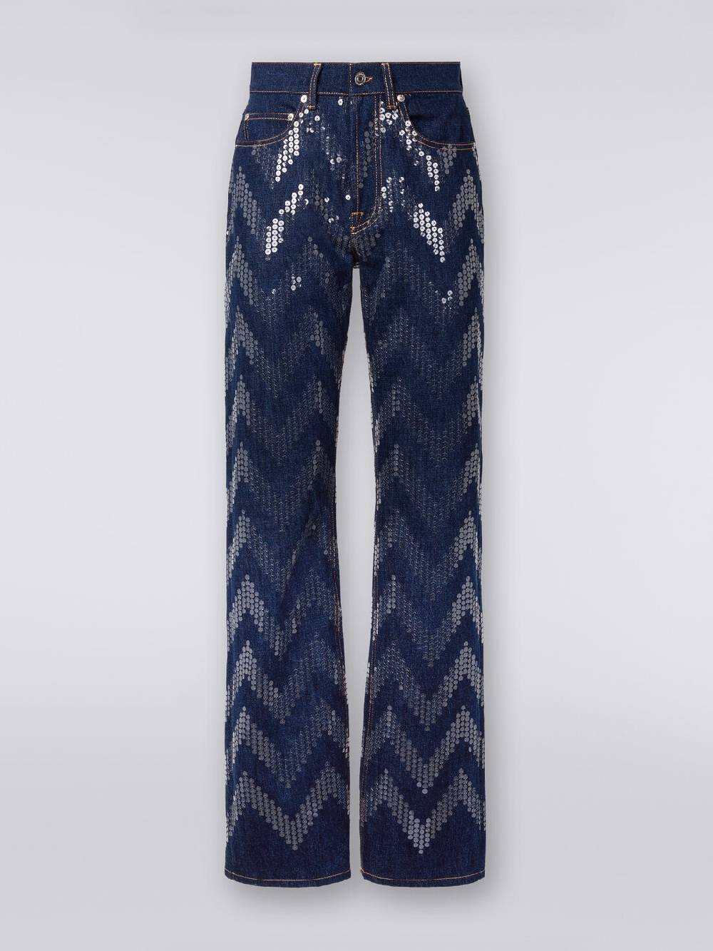M Missoni Cinque tasche in denim con paillettes zig zag Offerta Giorno del Papà