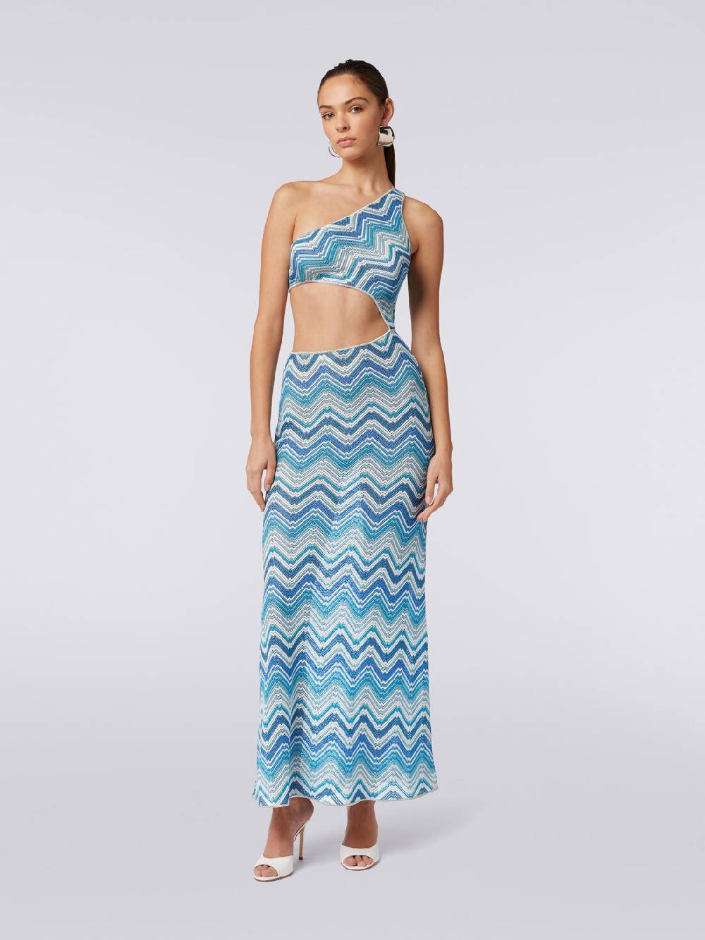 M Missoni Copricostume lungo in crochet chevron con taglio cut out e lurex
