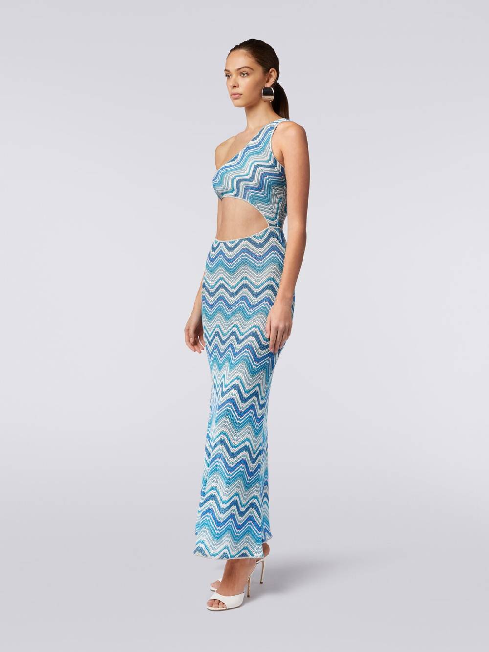 M Missoni Copricostume lungo in crochet chevron con taglio cut out e lurex Liquidazione