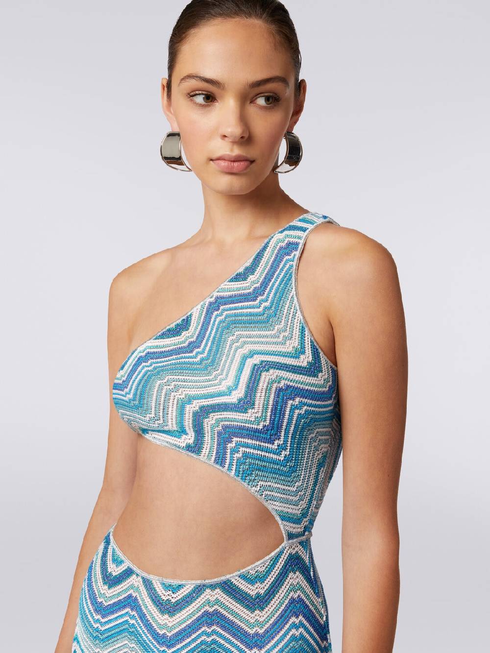 M Missoni Copricostume lungo in crochet chevron con taglio cut out e lurex Liquidazione