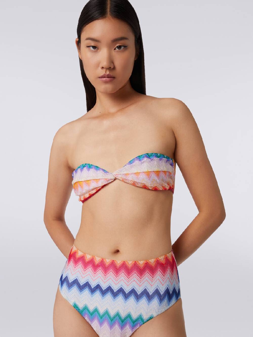 M Missoni Bikini con slip a vita alta in tessuto stampa zig zag Sostegno trimestrale