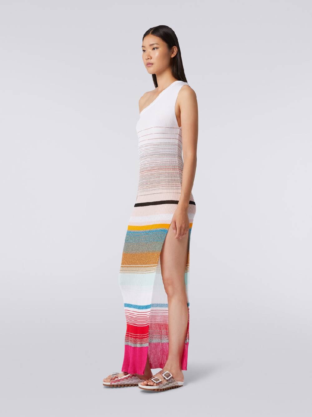 M Missoni Abito monospalla in maglia a costine rigata con lurex Italy
