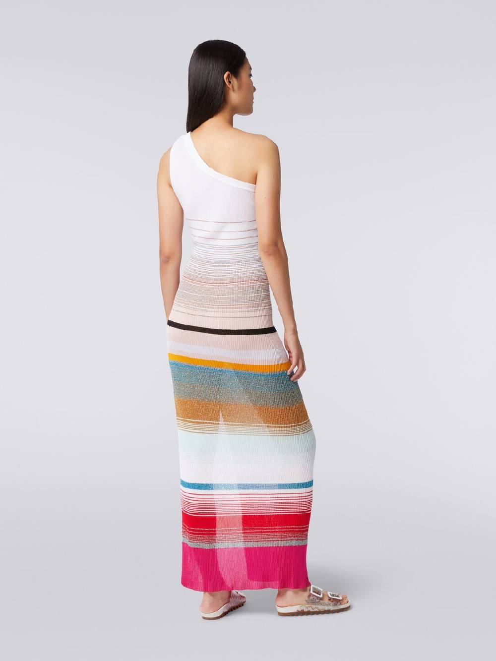 M Missoni Abito monospalla in maglia a costine rigata con lurex Italy