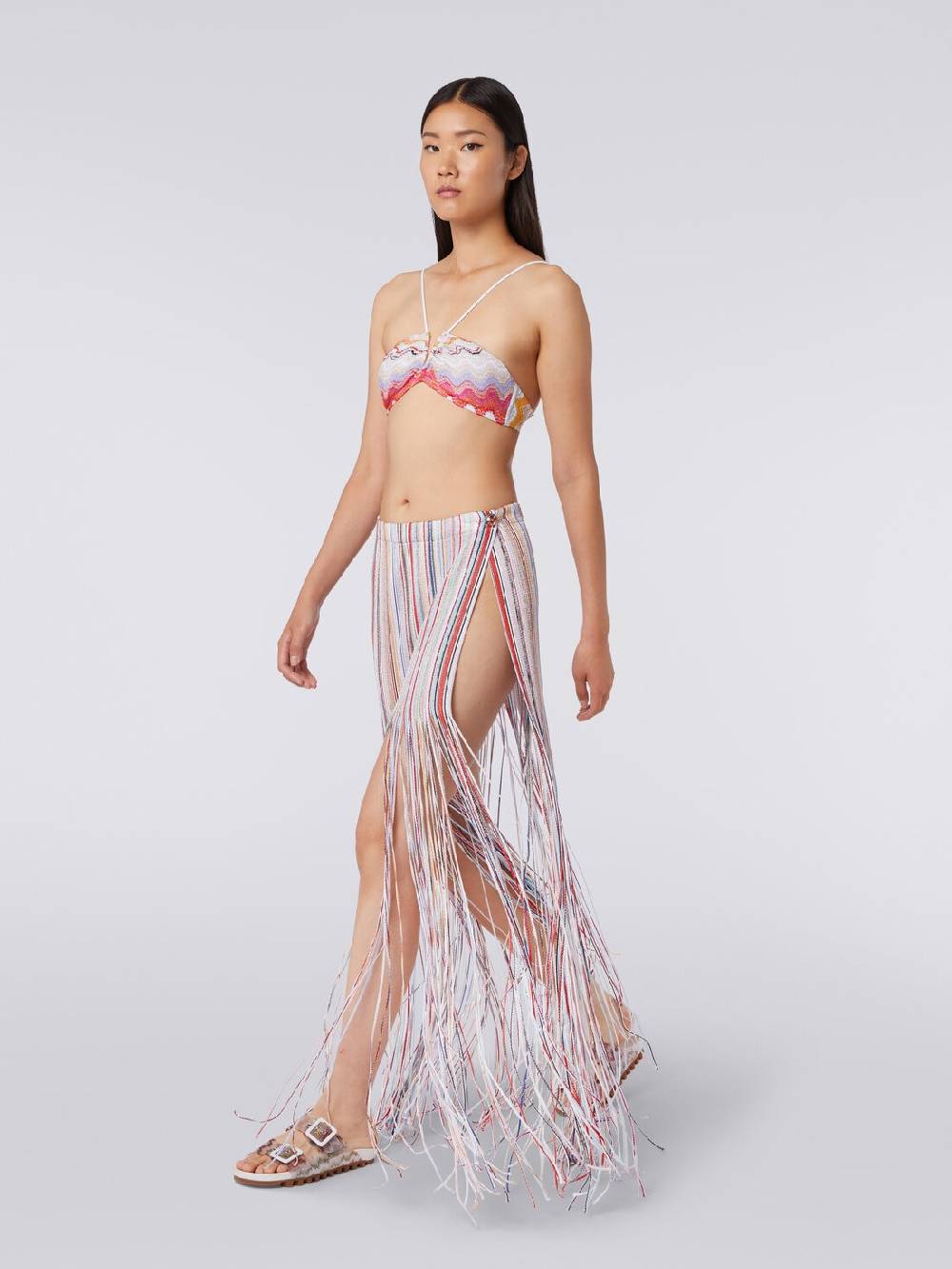 M Missoni Gonna lunga a portafoglio con frange e lurex In Linea