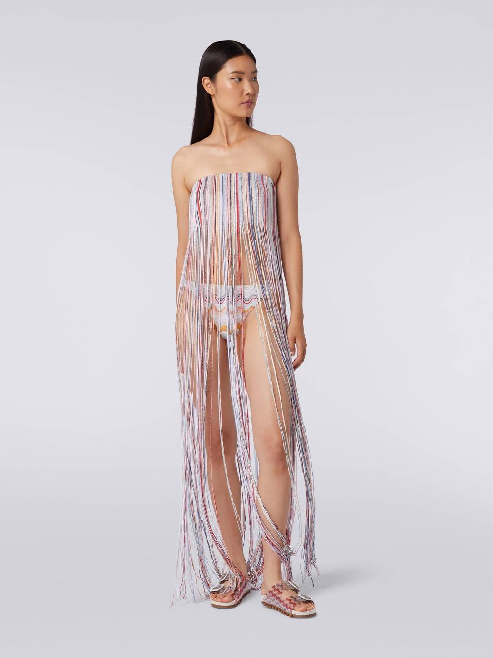 M Missoni Abito copricostume a bustier con frange e lurex Nuovo