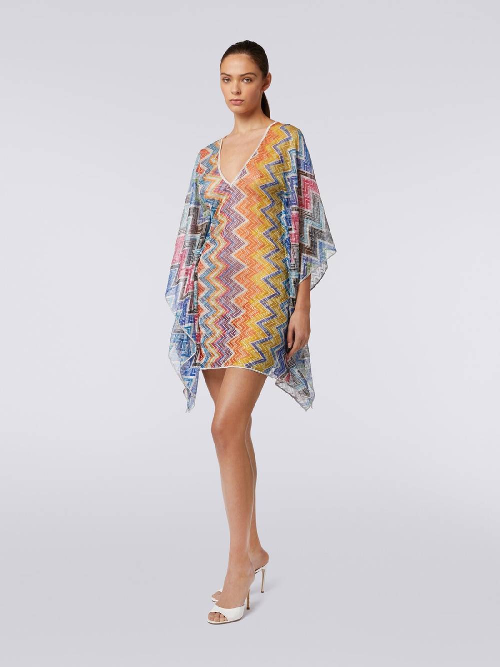 M Missoni Caftano copricostume corto zig zag con lurex Spedizione Gratuita