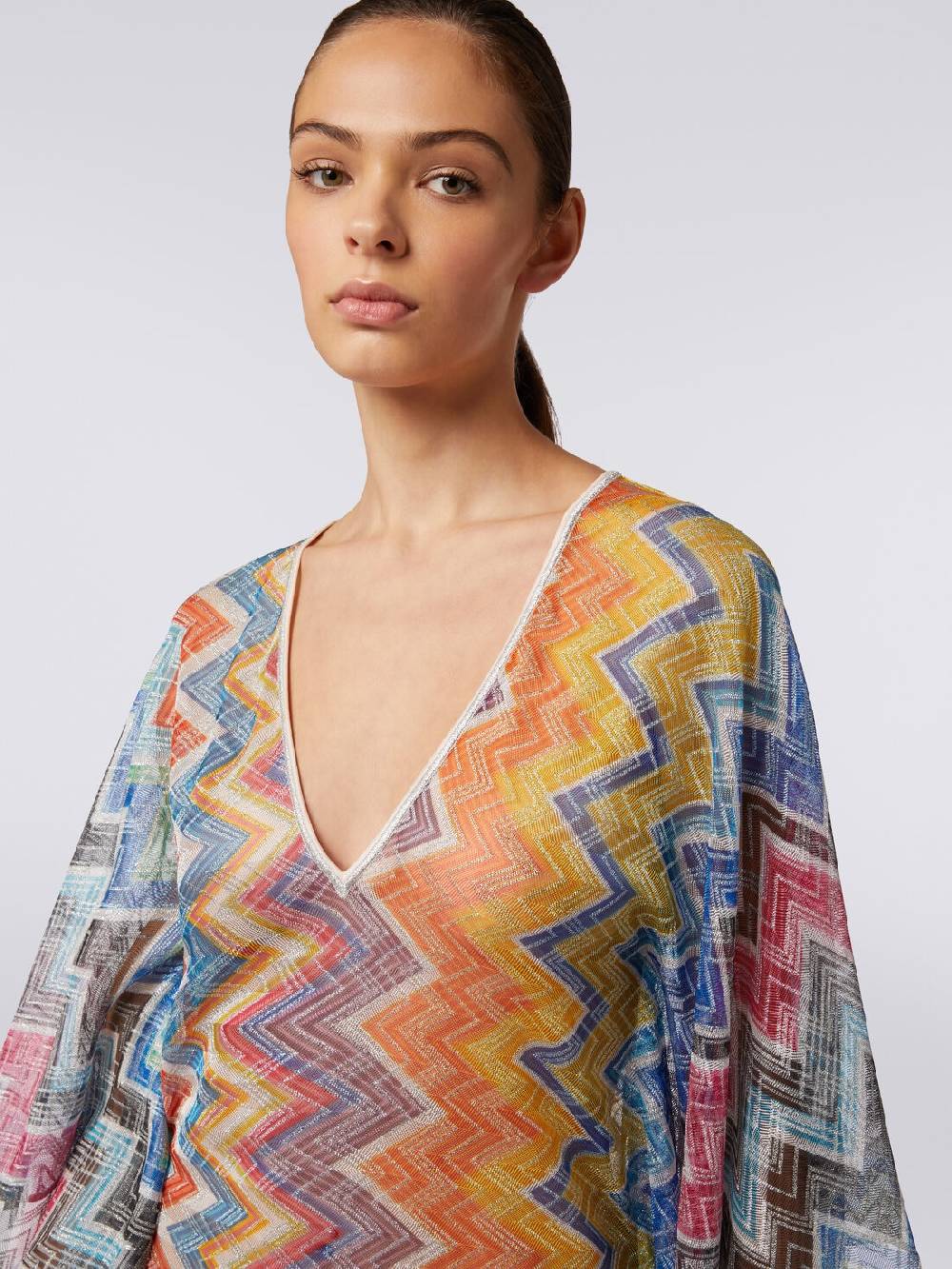 M Missoni Caftano copricostume corto zig zag con lurex Spedizione Gratuita