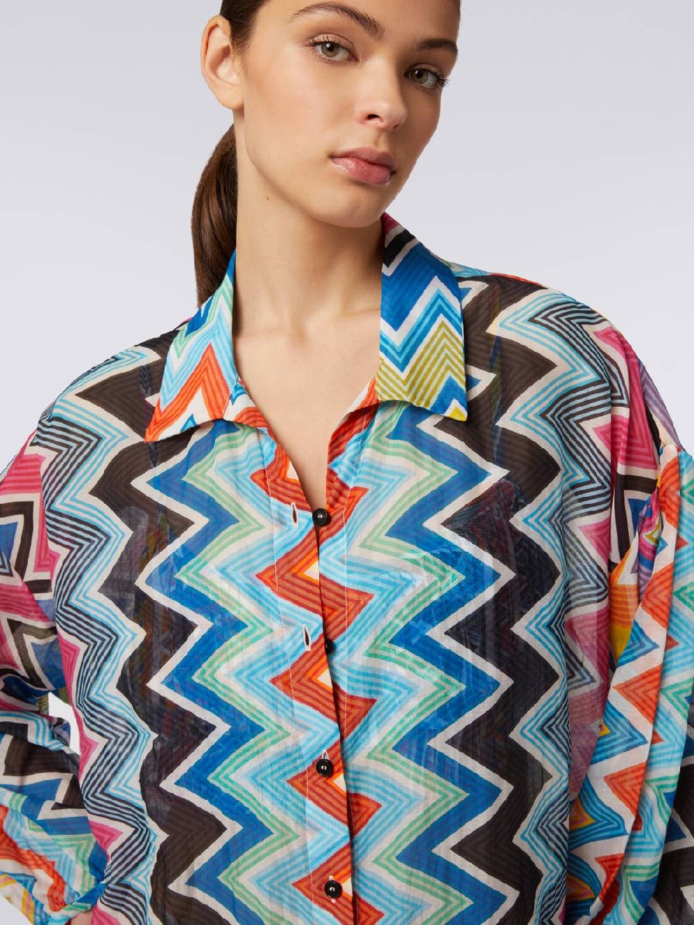M Missoni Blusa oversize in seta e cotone stampa zig zag Soddisfazione Garantita