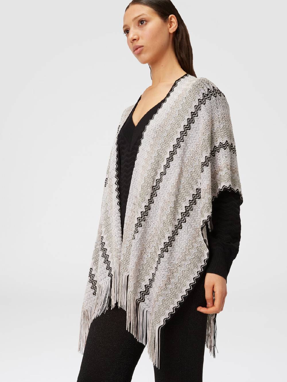 M Missoni Poncho in maglia di misto viscosa con motivo a onde e frange In Saldo