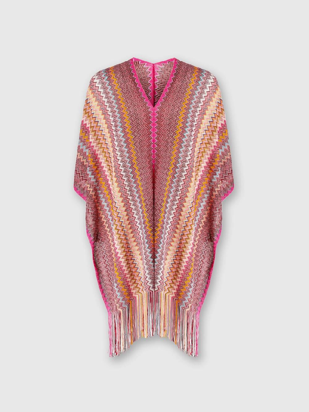 M Missoni Poncho in maglia di viscosa zig zag con frange Nuova