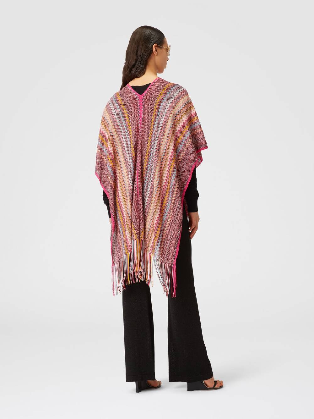 M Missoni Poncho in maglia di viscosa zig zag con frange Nuova