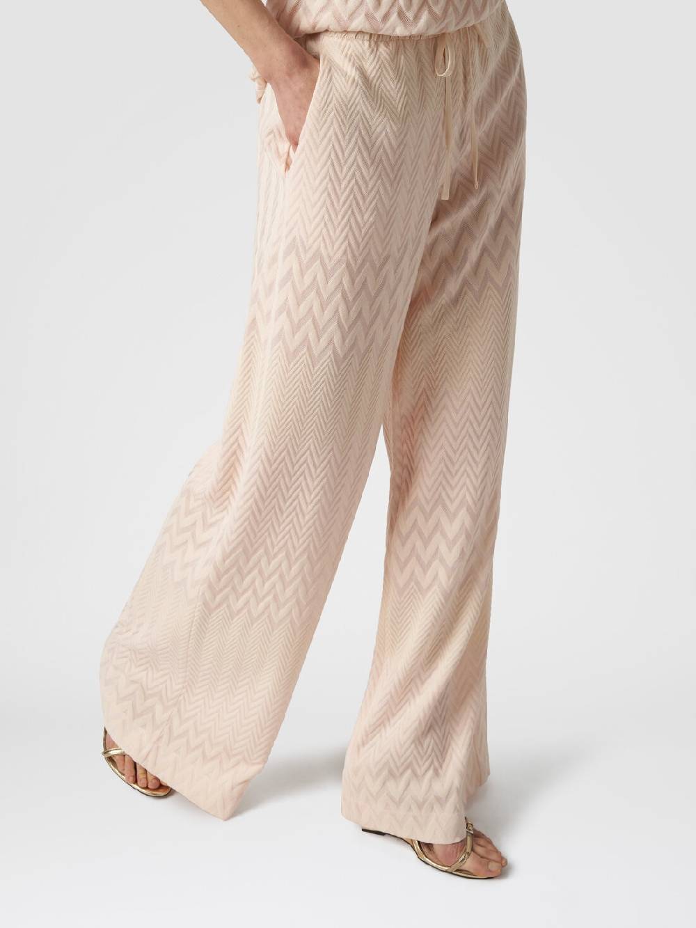 M Missoni Pantaloni a palazzo in cotone e viscosa zig zag Comprare a buon mercato