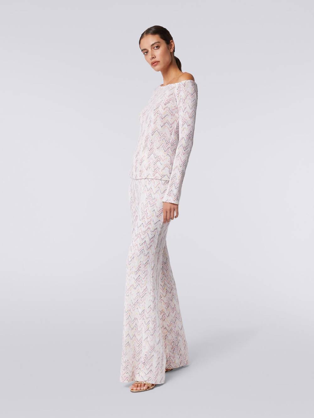 M Missoni Pantaloni a palazzo in lana e viscosa zig zag Grande vendita