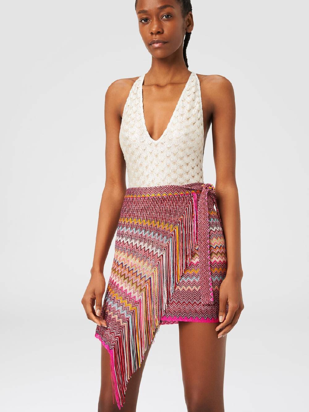 M Missoni Pareo in maglia di viscosa zig zag con frange Offerta natalizia