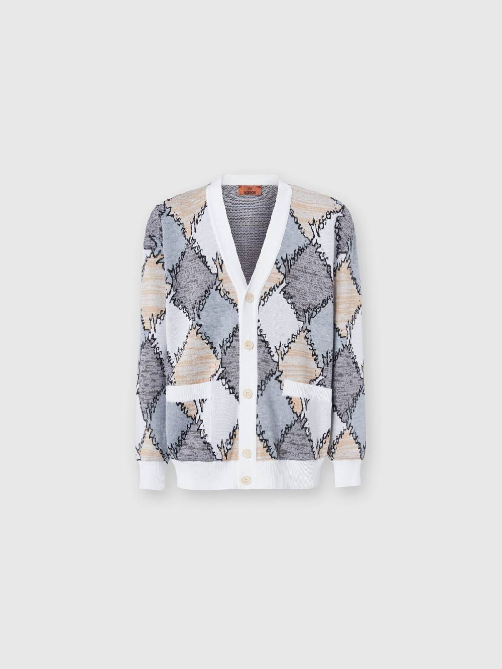 M Missoni Cardigan in cotone a losanghe con scritta logo Offerte esclusive