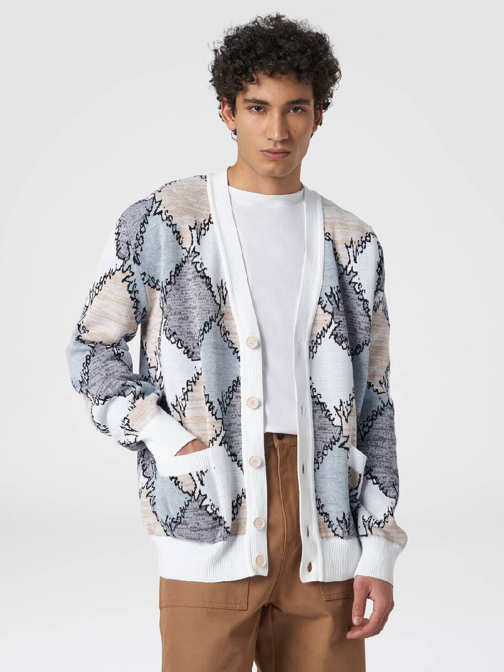 M Missoni Cardigan in cotone a losanghe con scritta logo Offerte esclusive