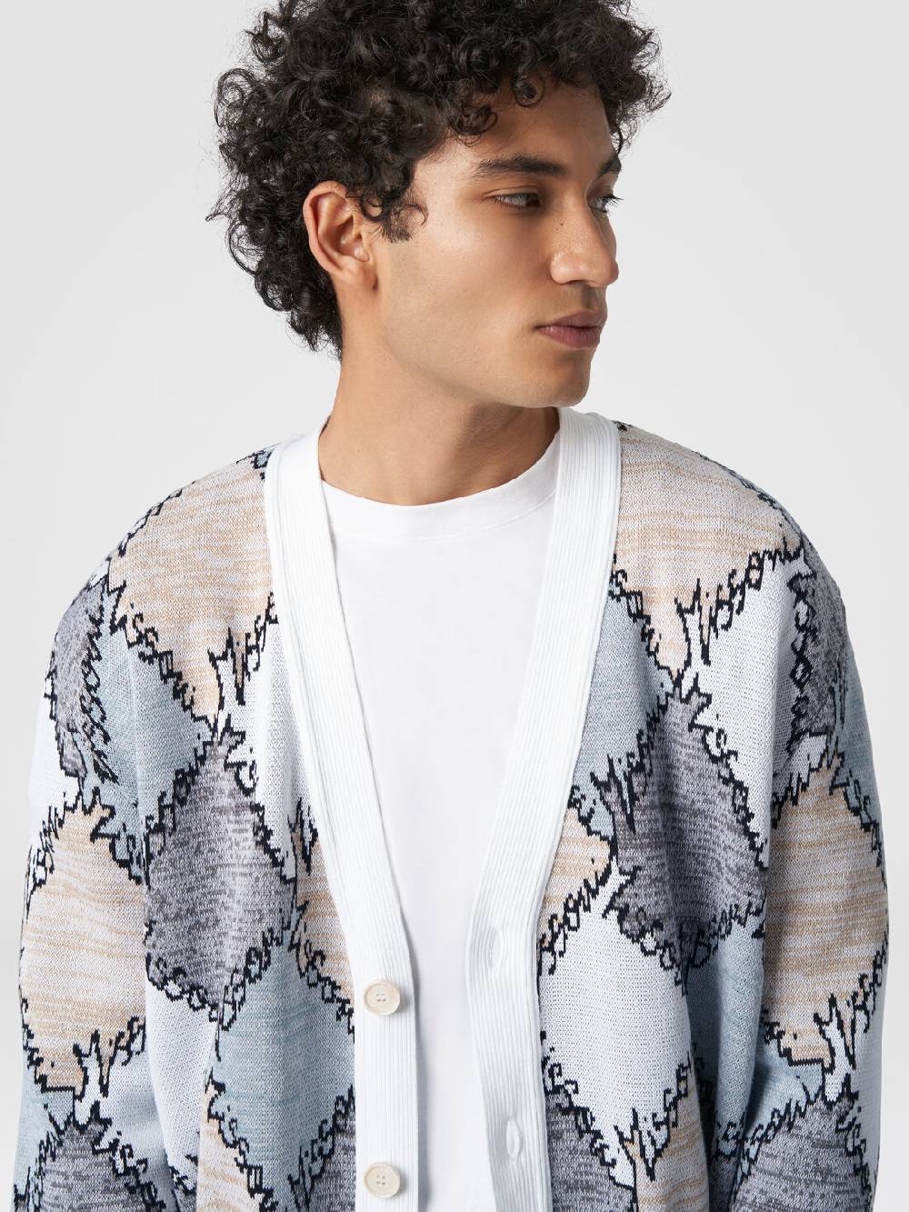 M Missoni Cardigan in cotone a losanghe con scritta logo Offerte esclusive