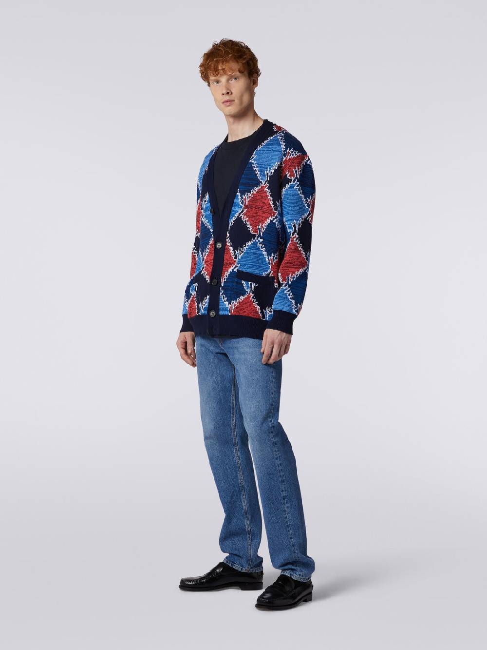 M Missoni Cardigan in cotone a losanghe con scritta logo Lightning offer