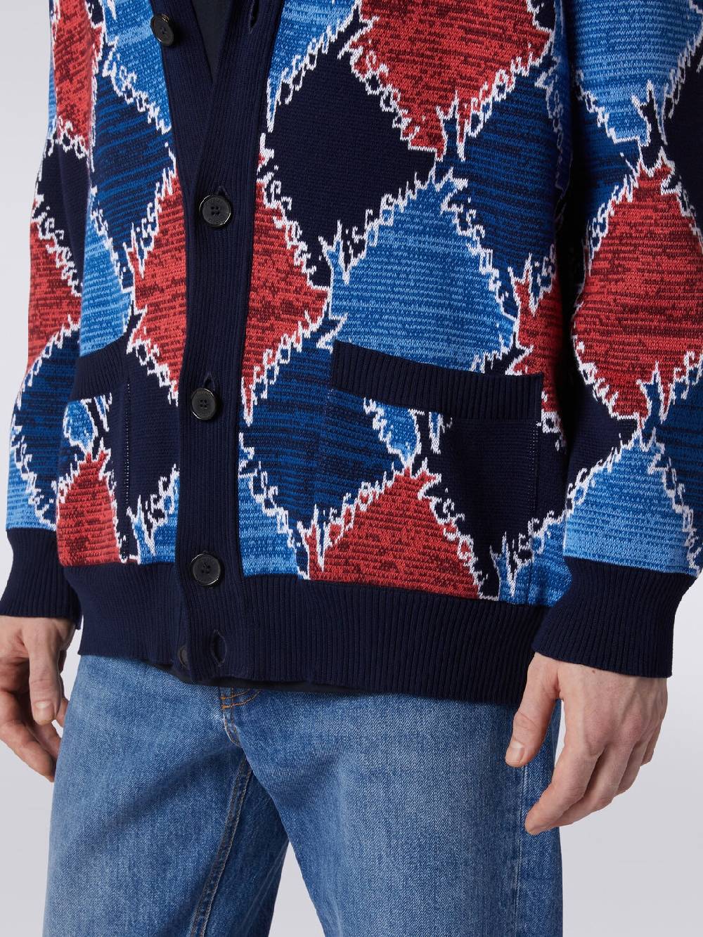M Missoni Cardigan in cotone a losanghe con scritta logo Lightning offer