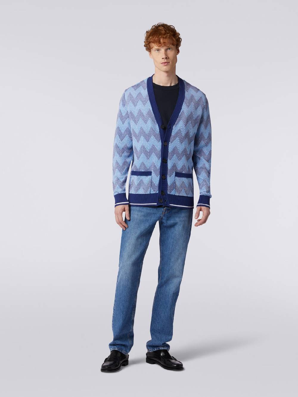 M Missoni Cardigan in maglia di cotone chevron con profili a contrasto Grandi sconti
