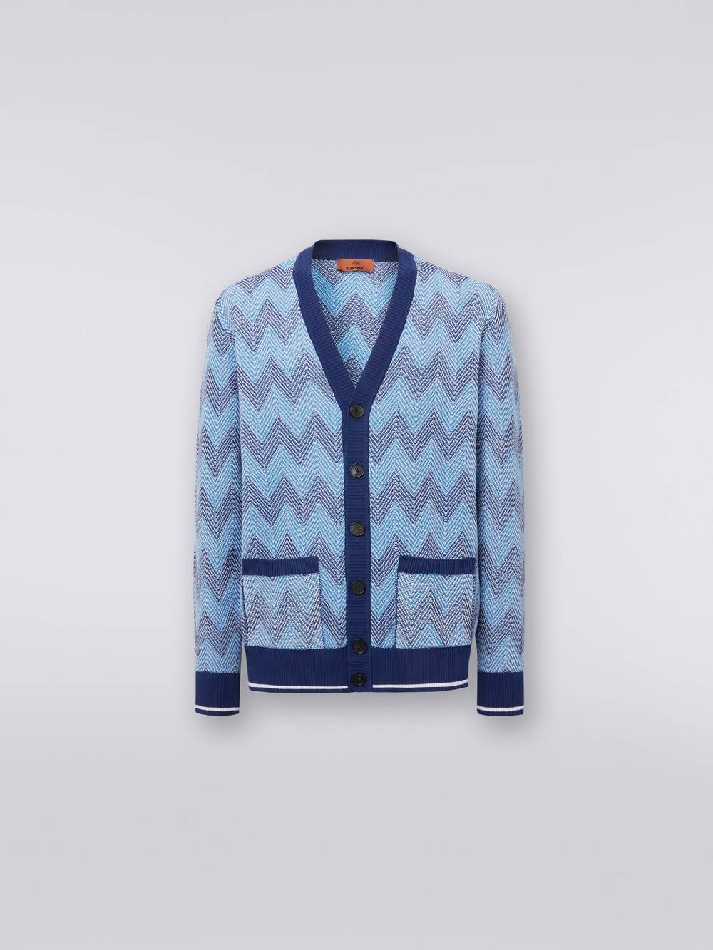 M Missoni Cardigan in maglia di cotone chevron con profili a contrasto Grandi sconti