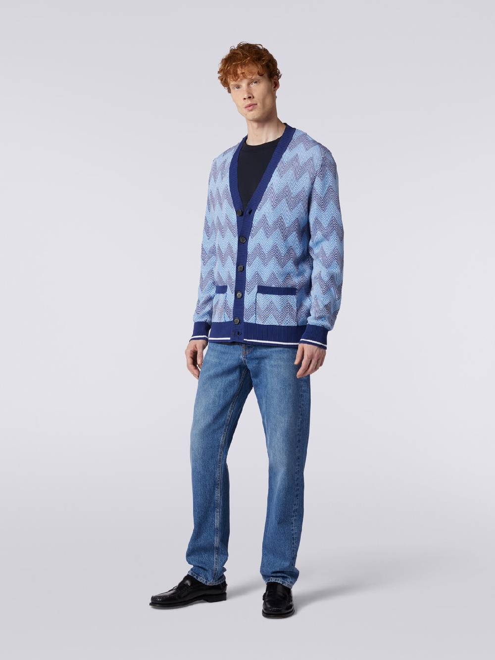 M Missoni Cardigan in maglia di cotone chevron con profili a contrasto Grandi sconti