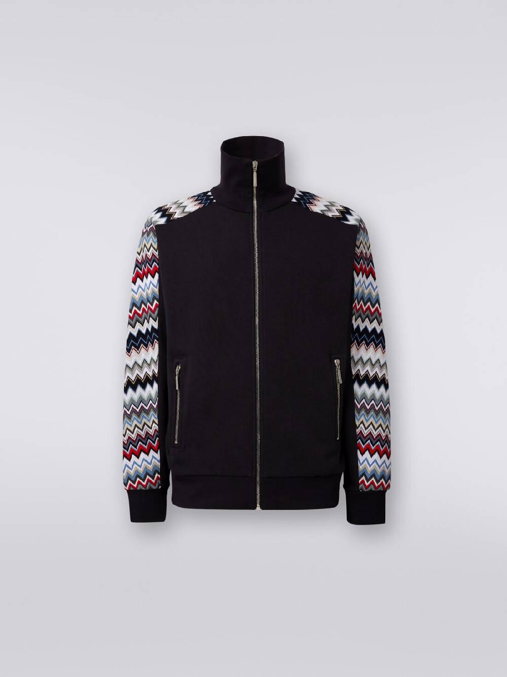 M Missoni Felpa in cotone con zip e inserti zig zag Offerte stagionali