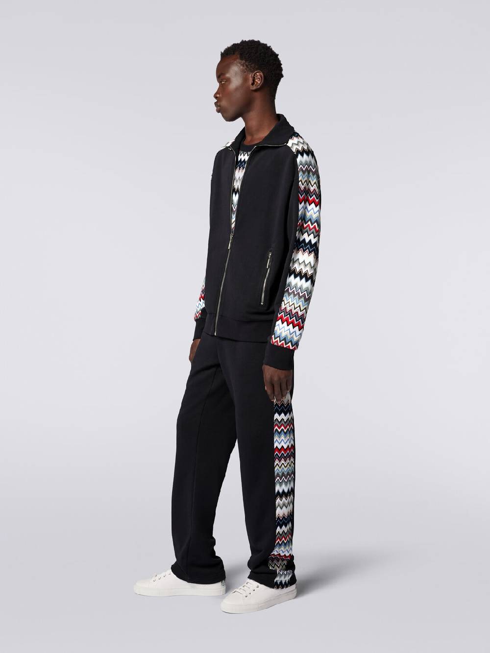 M Missoni Felpa in cotone con zip e inserti zig zag Offerte stagionali