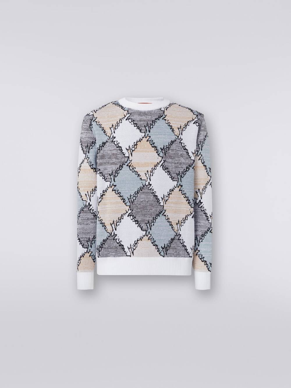 M Missoni Pullover giorocollo in cotone a losanghe con scritta logo Offerta settimanale