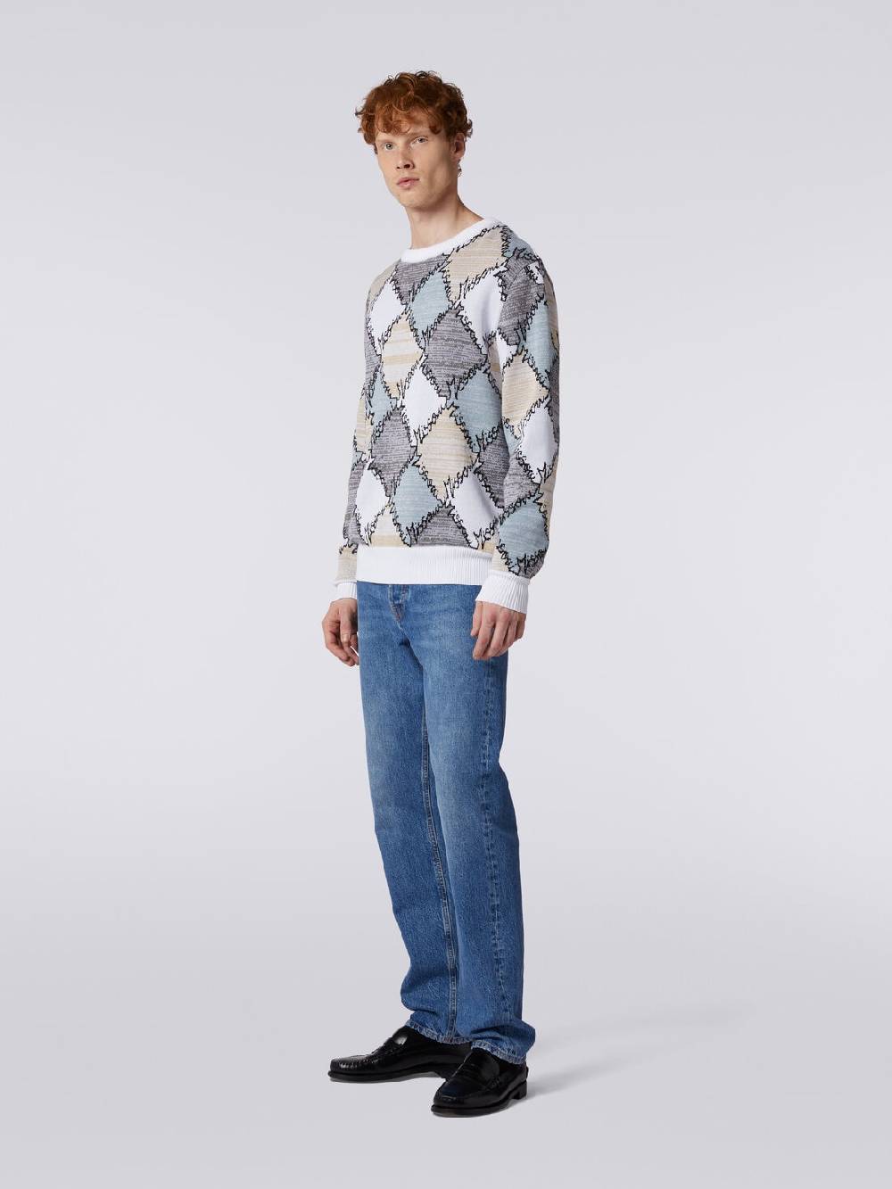 M Missoni Pullover giorocollo in cotone a losanghe con scritta logo Offerta settimanale