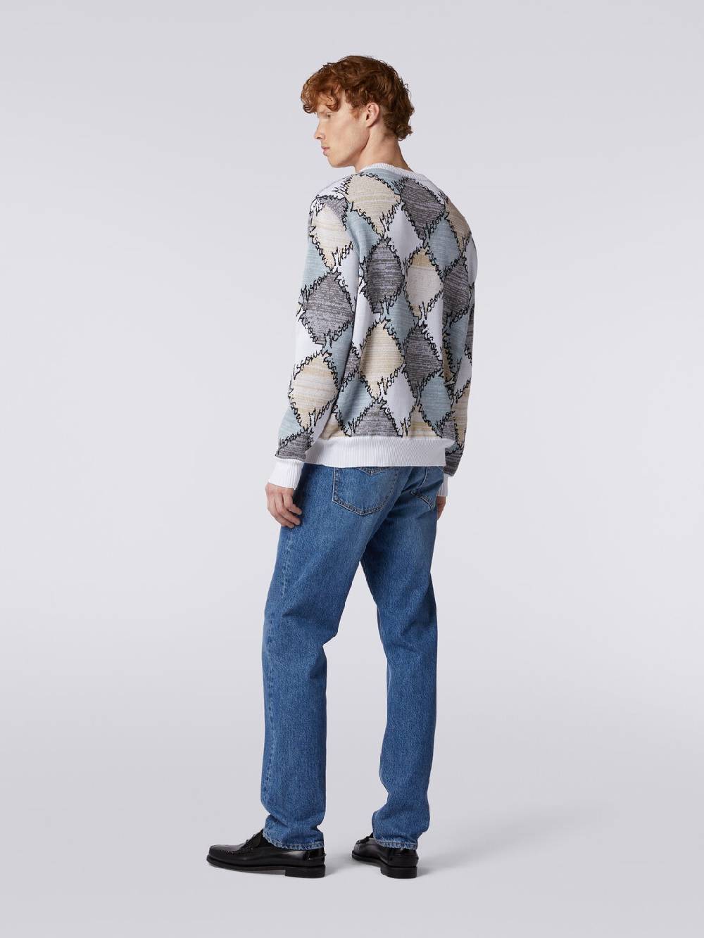 M Missoni Pullover giorocollo in cotone a losanghe con scritta logo Offerta settimanale