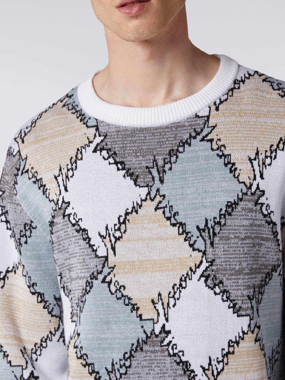 M Missoni Pullover giorocollo in cotone a losanghe con scritta logo Offerta settimanale