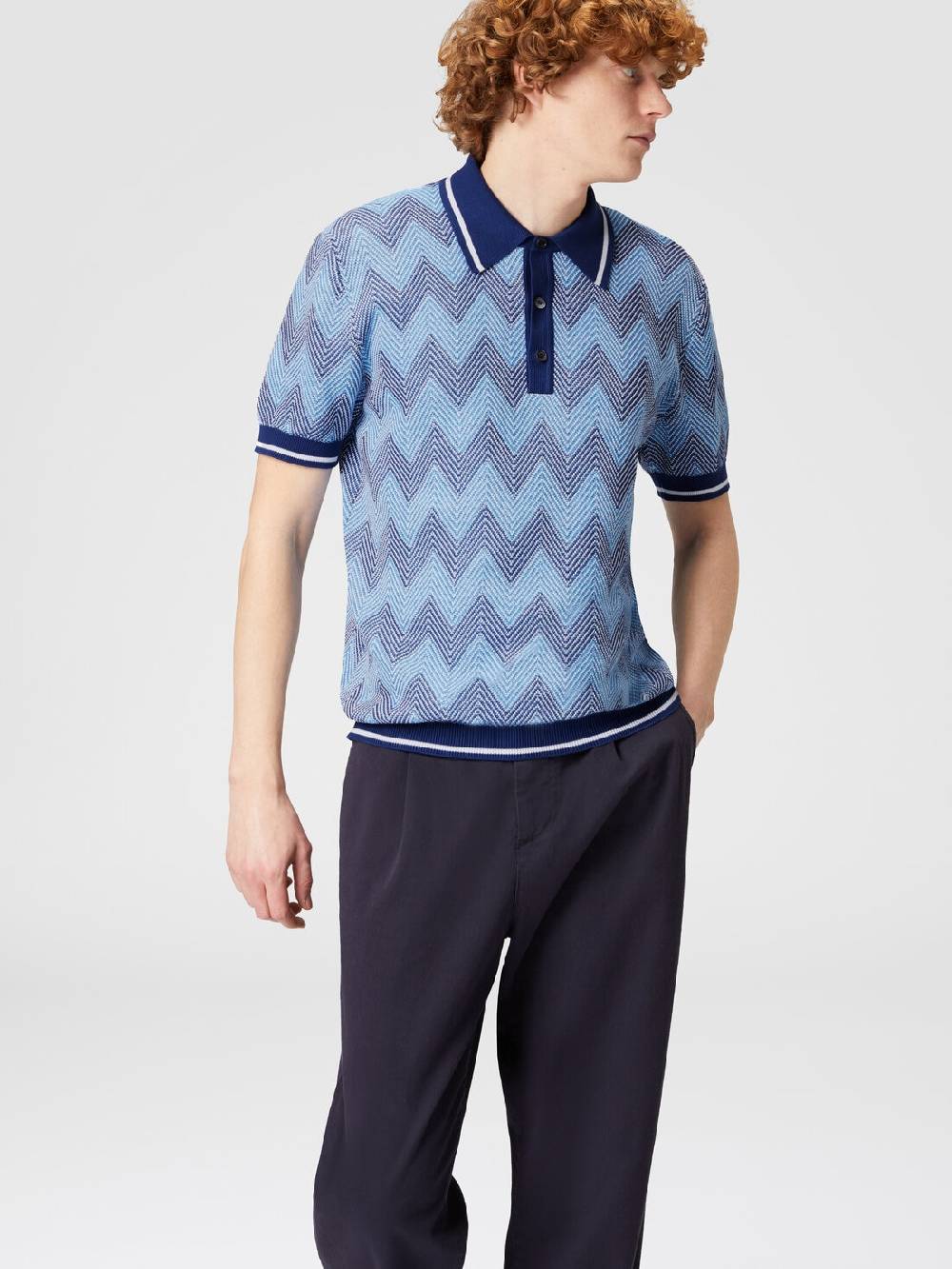 M Missoni Polo a maniche corte in cotone zig zag con profili a contrasto Trasporto libero internazionale