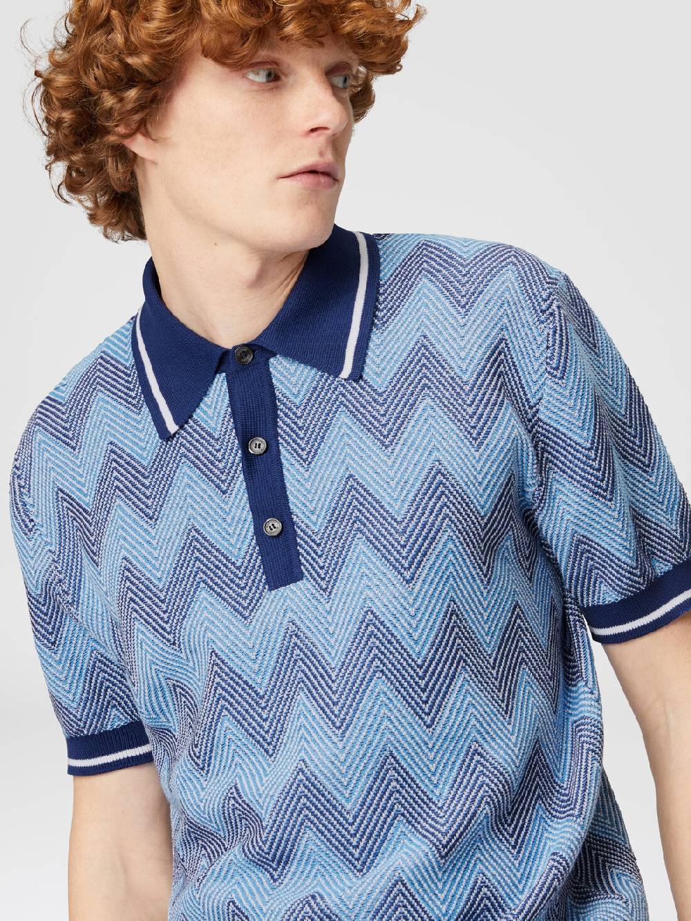M Missoni Polo a maniche corte in cotone zig zag con profili a contrasto Trasporto libero internazionale