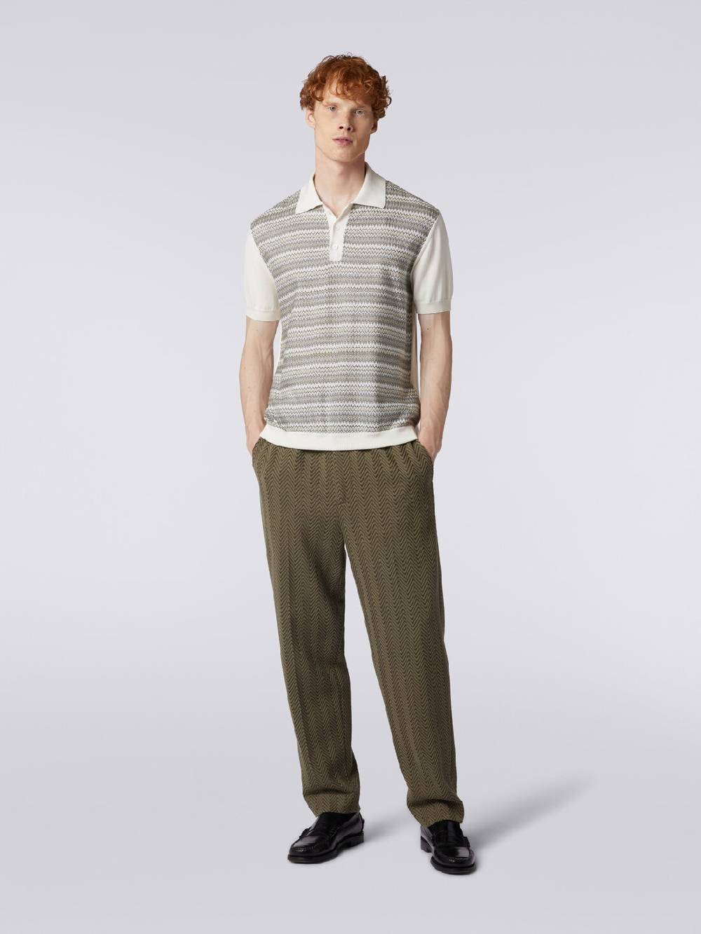 M Missoni Polo a maniche corte zig zag con profili a contrasto In vendita