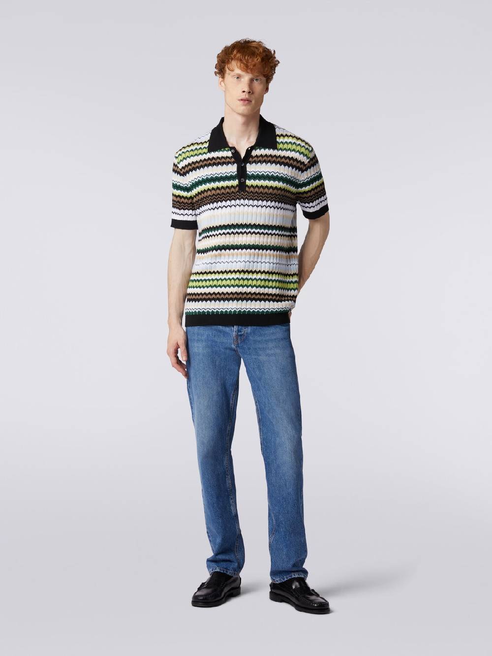 M Missoni Polo a maniche corte in maglia di cotone zig zag 50% di sconto per tempo limitato
