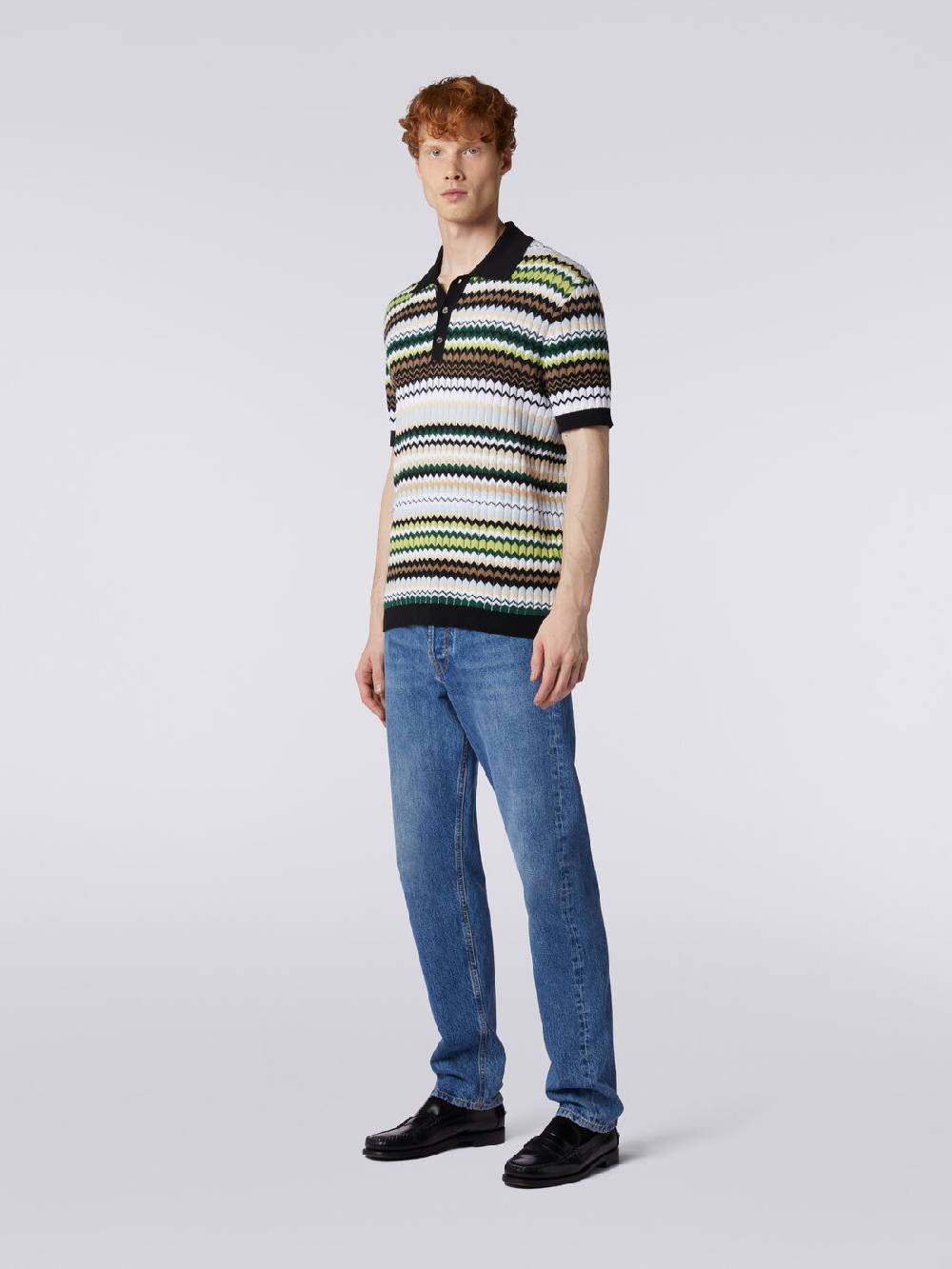 M Missoni Polo a maniche corte in maglia di cotone zig zag 50% di sconto per tempo limitato