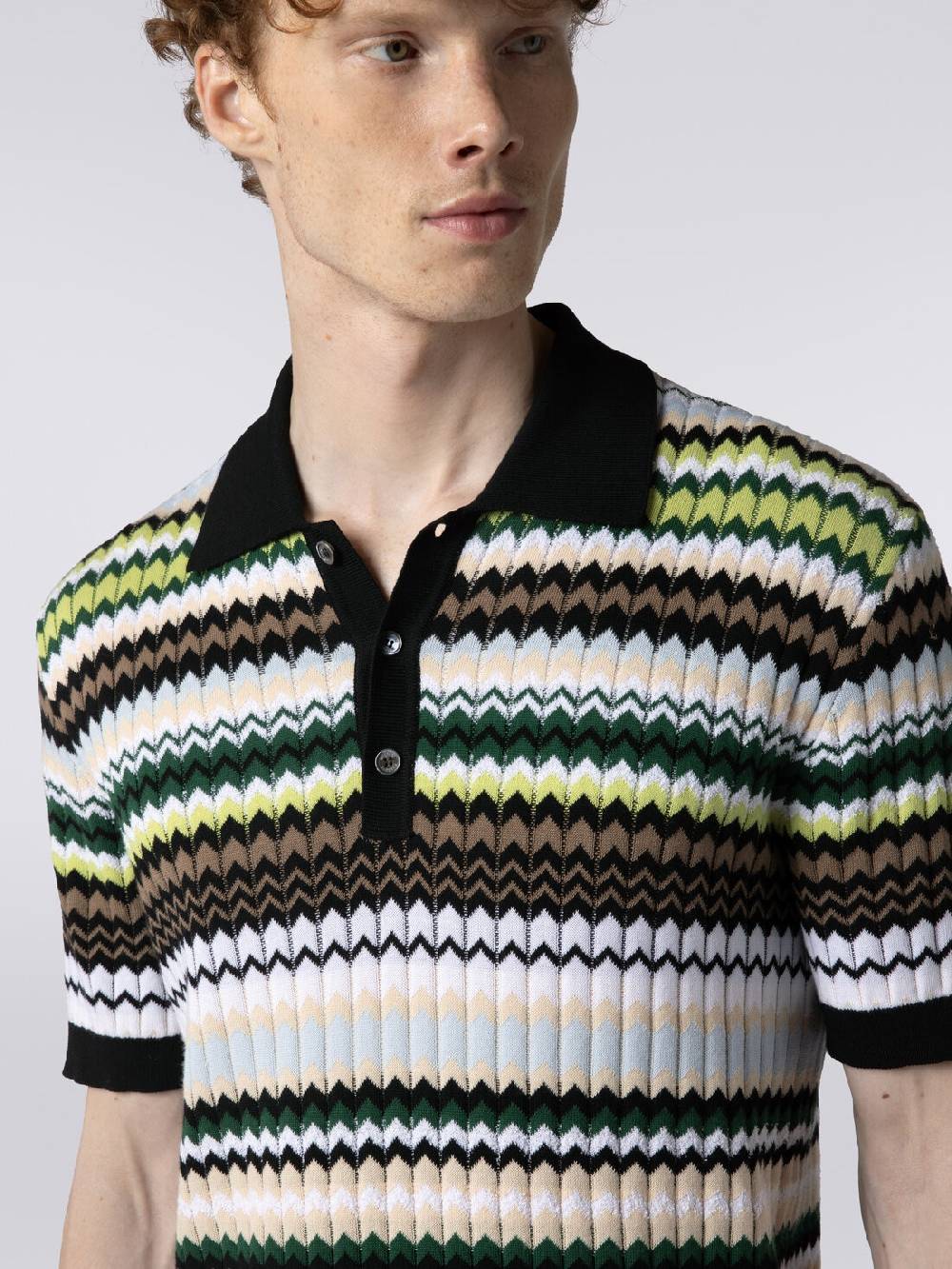 M Missoni Polo a maniche corte in maglia di cotone zig zag 50% di sconto per tempo limitato