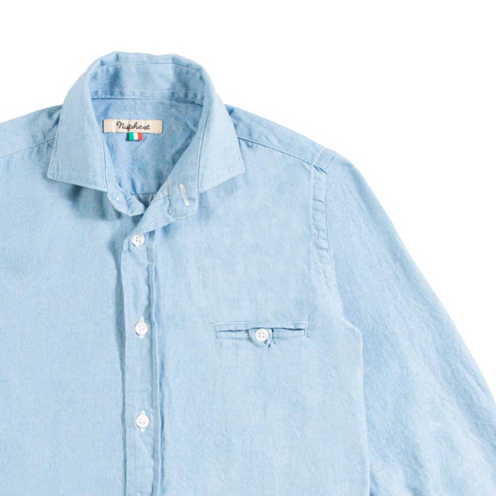 Nupkeet Camicia con Taschino in Denim Blu – Varano Sconto