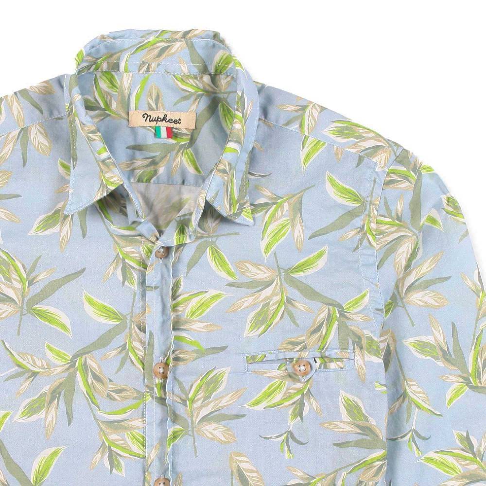 Nupkeet Camicia azzurra con stampa foglie Ravenna In Vendita