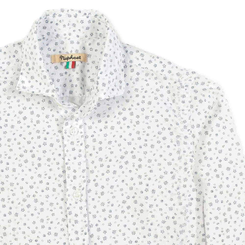Nupkeet Camicia bianca fiori blu Bolzano Saldi Di Fabbrica