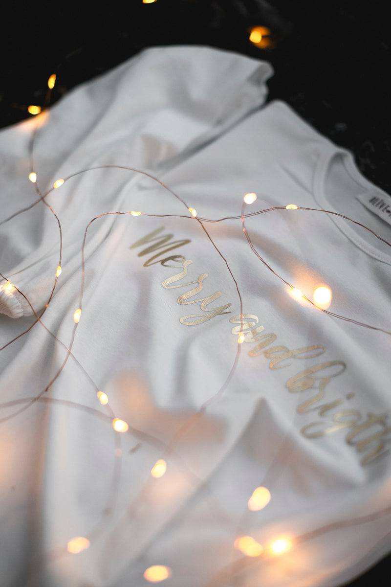 Olive E Miele T-SHIRT MERRY AND BRIGHT WHITE Economico